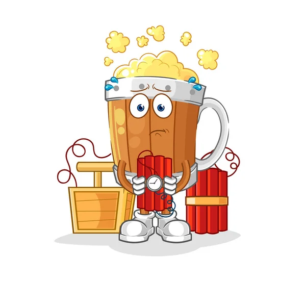 Beer Mug Holding Dynamite Character Cartoon Mascot Vecto — 图库矢量图片