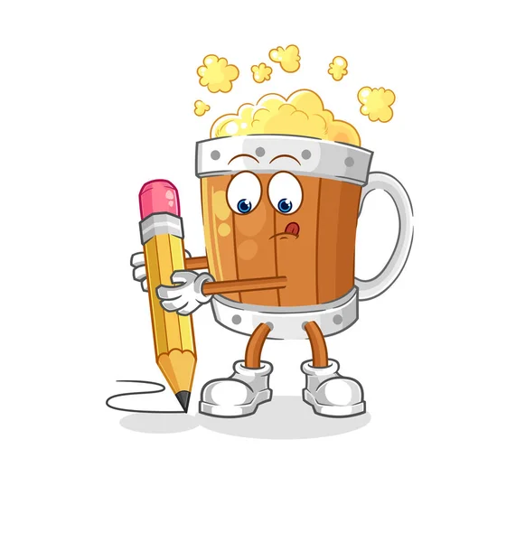 Beer Mug Write Pencil Cartoon Mascot Vecto — 图库矢量图片