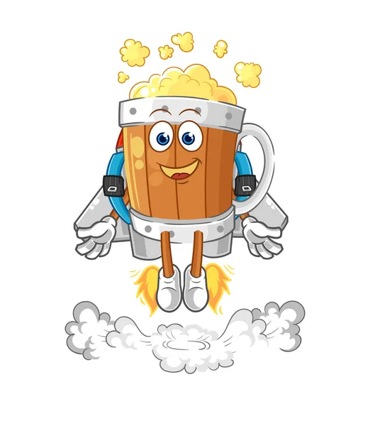 Beer Mug Jetpack Mascot Cartoon Vecto — Vettoriale Stock