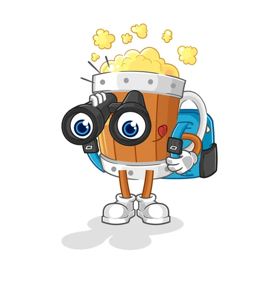 Beer Mug Binoculars Character Cartoon Mascot Vecto — ストックベクタ