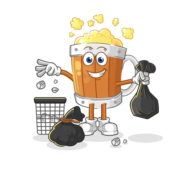 Caneca Cerveja Jogue Mascote Lixo Desenho Animado Vecto — Vetor de Stock
