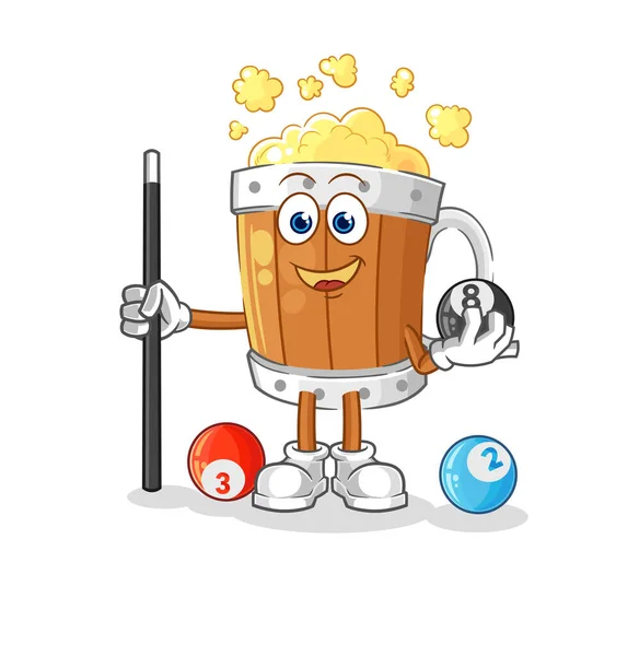 Beer Mug Plays Billiard Character Cartoon Mascot Vecto — 图库矢量图片