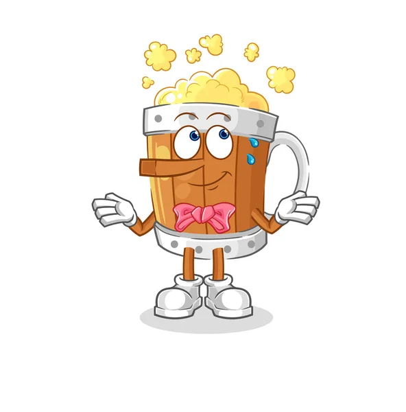 Beer Mug Lie Pinocchio Character Cartoon Mascot Vecto — Vettoriale Stock