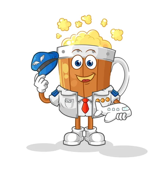 Beer Mug Pilot Mascot Cartoon Vecto — Stockvektor