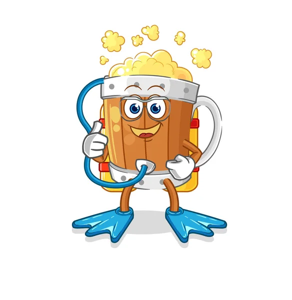 Beer Mug Diver Cartoon Cartoon Mascot Vecto — 图库矢量图片
