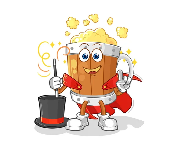 Ilustração Mágico Caneca Cerveja Caráter Vecto — Vetor de Stock