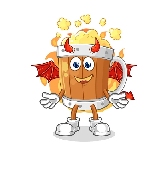Beer Mug Demon Wings Character Cartoon Mascot Vecto — Stock Vector