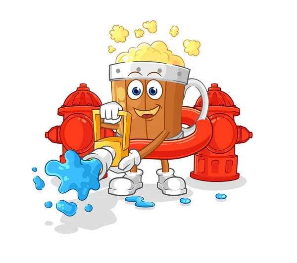 Beer Mug Firefighter Vector Cartoon Characte — 图库矢量图片