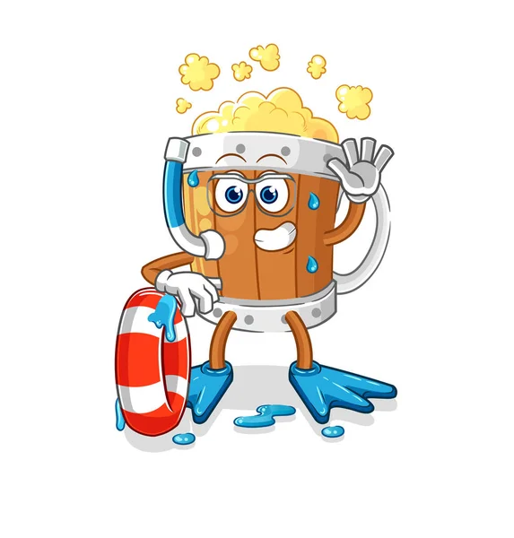 Beer Mug Swimmer Buoy Mascot Cartoon Vecto — 图库矢量图片
