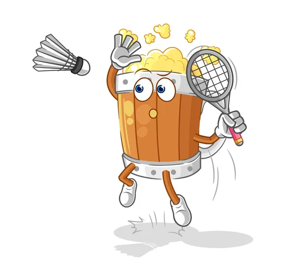 Beer Mug Smash Badminton Cartoon Cartoon Mascot Vecto — Stock Vector