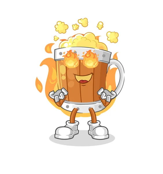 Beer Mug Fire Mascot Cartoon Vecto — Vetor de Stock