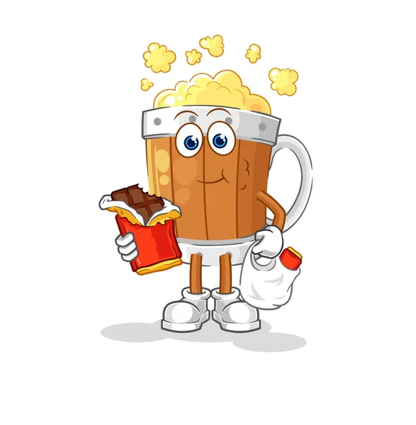 Beer Mug Eat Chocolate Mascot Cartoon Vecto — 图库矢量图片