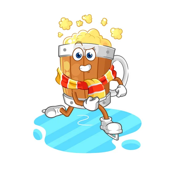 Beer Mug Ice Skiing Cartoon Character Mascot Vecto — Vettoriale Stock