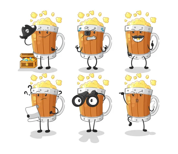 Beer Mug Pirate Group Character Cartoon Mascot Vecto — ストックベクタ