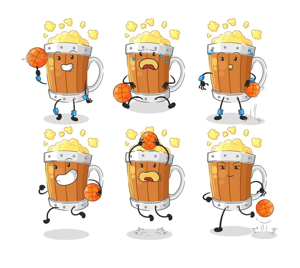 ビールマグカップバスケットボール選手団のキャラクター マスコット ベクトル — ストックベクタ