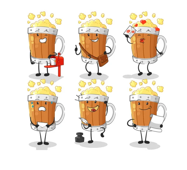 Beer Mug Postman Set Character Cartoon Mascot Vecto — Stock vektor
