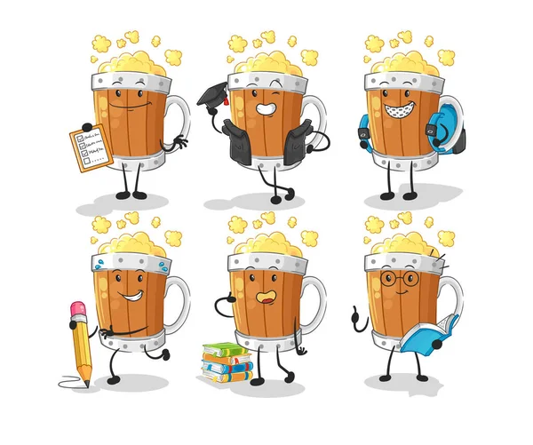 ビールマグカップ教育セットキャラクター 漫画マスコット ベクトル — ストックベクタ
