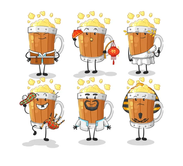 Beer Mug World Culture Group Cartoon Mascot Vecto — 图库矢量图片