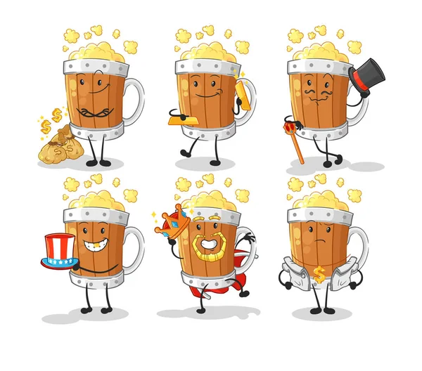 Beer Mug Rich Character Cartoon Mascot Vecto — Vetor de Stock