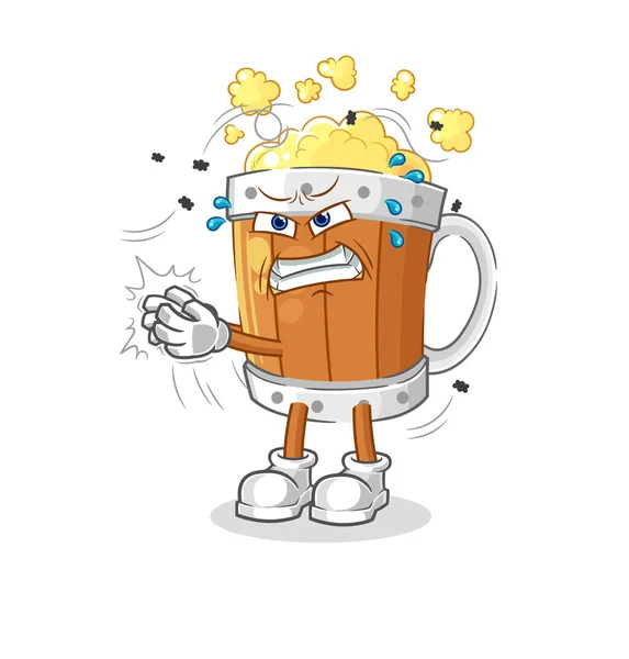 Beer Mug Swat Fly Character Cartoon Mascot Vecto — Stock Vector