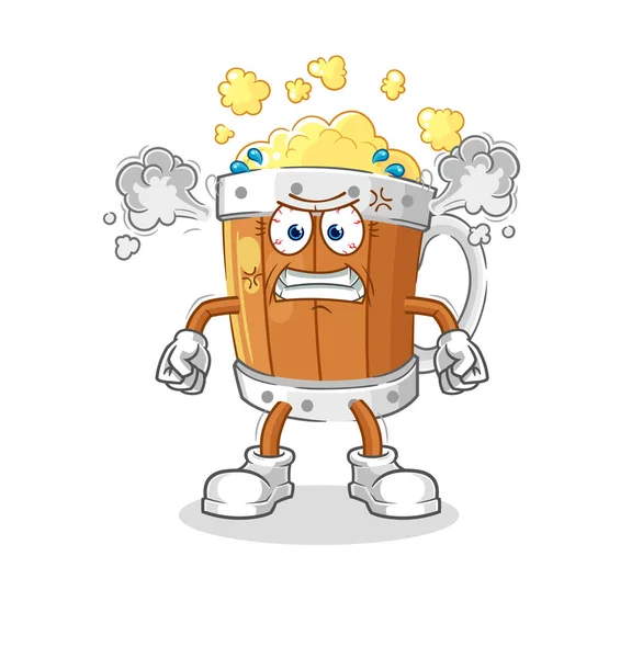 Beer Mug Very Angry Mascot Cartoon Vecto — Vetor de Stock