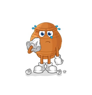 the clay pot cry with a tissue. cartoon mascot vecto