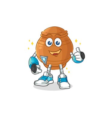 the clay pot robot character. cartoon mascot vecto
