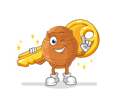 the clay pot carry the key mascot. cartoon vecto