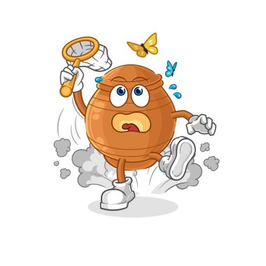 the clay pot catch butterfly illustration. character vecto