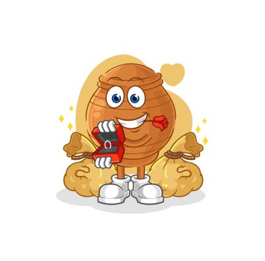 the clay pot propose with ring. cartoon mascot vecto