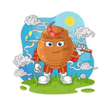 the clay pot samurai cartoon. cartoon mascot vecto