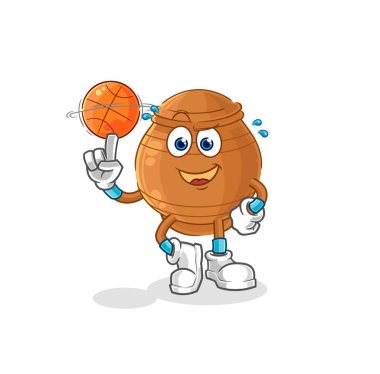 the clay pot playing basket ball mascot. cartoon vecto