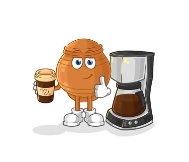 the clay pot drinking coffee illustration. character vecto