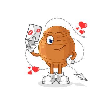 the clay pot hold love letter illustration. character vecto