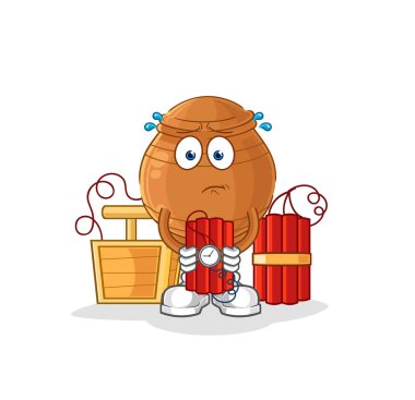 the clay pot holding dynamite character. cartoon mascot vecto