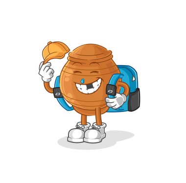 the clay pot goes to school vector. cartoon characte