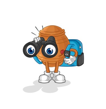 the clay pot with binoculars character. cartoon mascot vecto