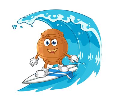 the clay pot surfing character. cartoon mascot vecto