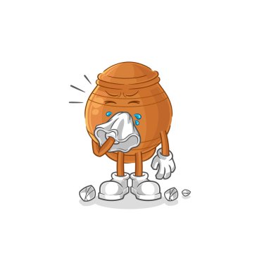 the clay pot blowing nose character. cartoon mascot vecto
