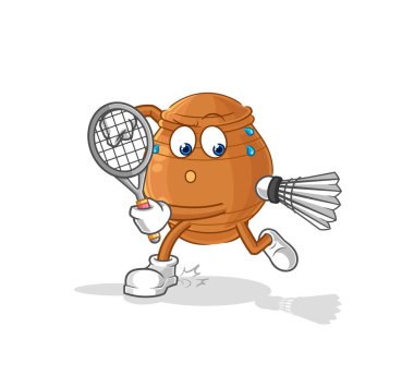 the clay pot playing badminton illustration. character vecto