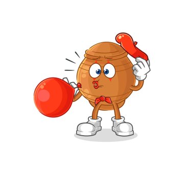 the clay pot pantomime blowing balloon. cartoon mascot vecto