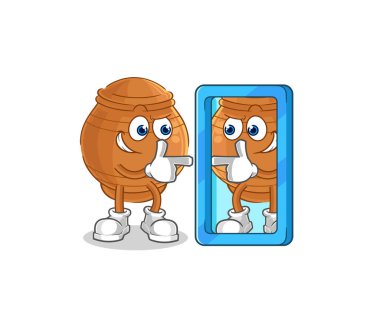 the clay pot looking into mirror cartoon. cartoon mascot vecto