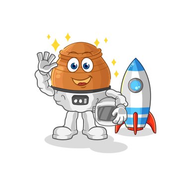the clay pot astronaut waving character. cartoon mascot vecto