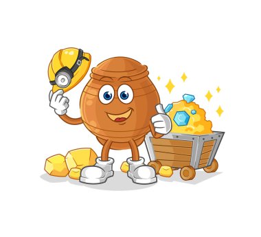 the clay pot miner with gold character. cartoon mascot vecto