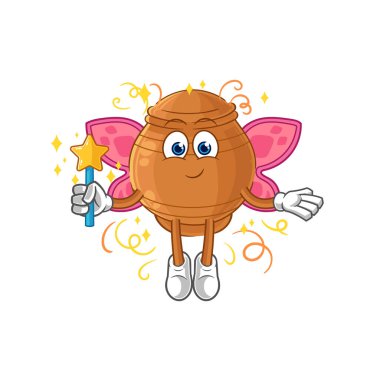 the clay pot fairy with wings and stick. cartoon mascot vecto