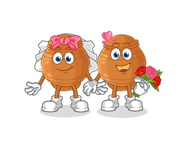 the clay pot wedding cartoon. cartoon mascot vecto