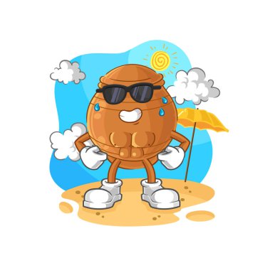 the clay pot sunbathing in summer. character vecto