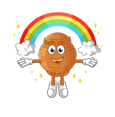 the clay pot with a rainbow. cartoon vecto