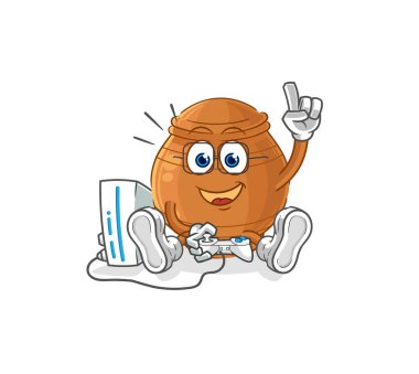 the clay pot playing video games. cartoon characte