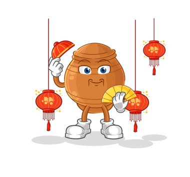 the clay pot Chinese with lanterns illustration. character vecto